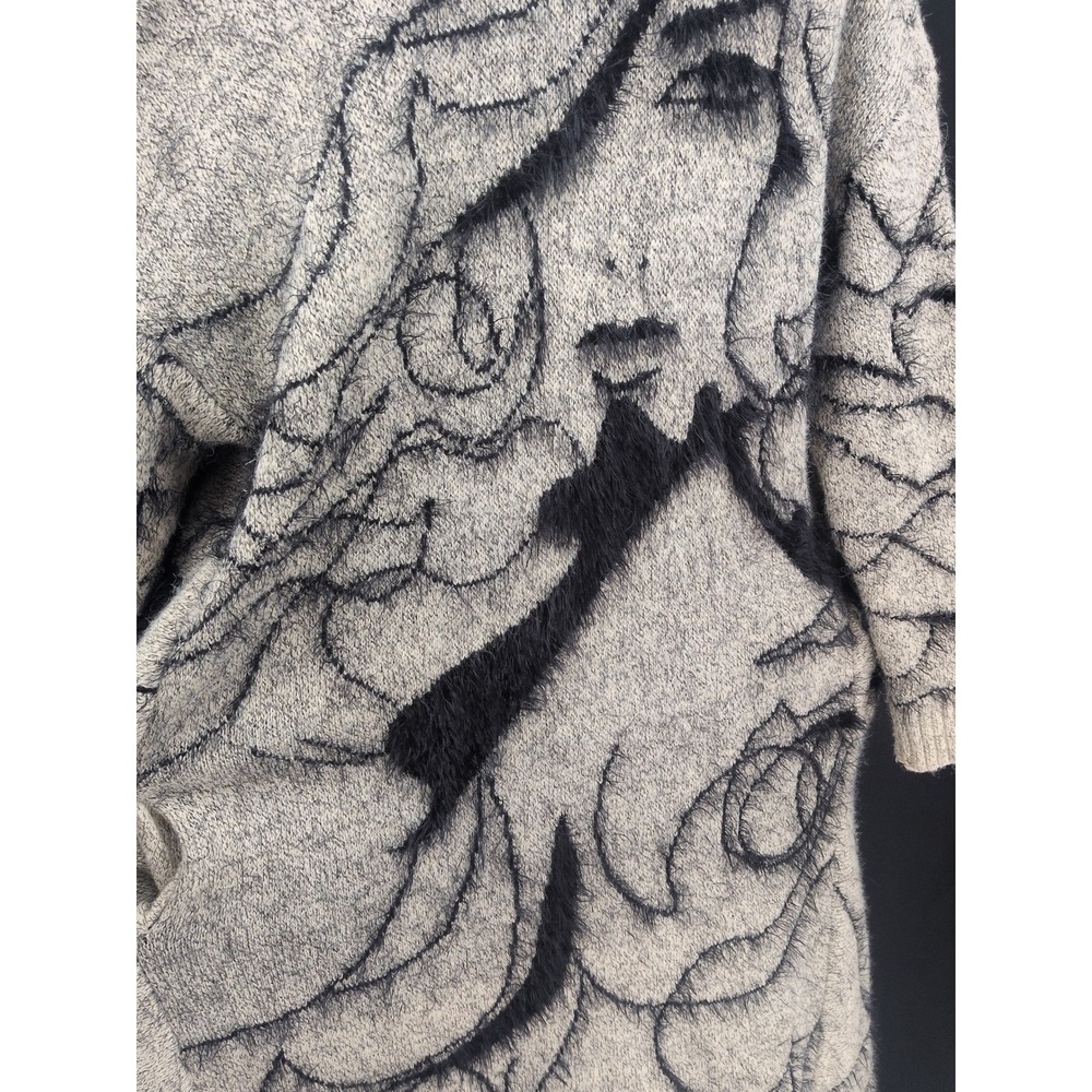Fuzzy Knit Duster Cardigan Woman Face Graphic Artsy Avant Garde Statement S/M - Picture 4 of 9